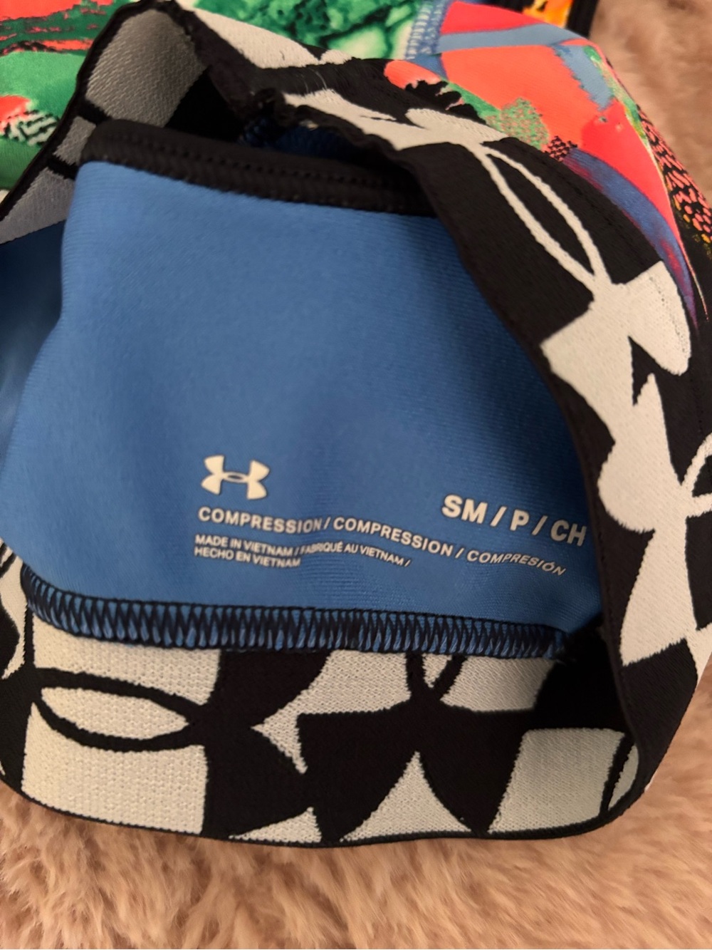 Under Armour Neon Multi-Color Compression Sports Bra with Black Logo Band - Picture 3 of 3